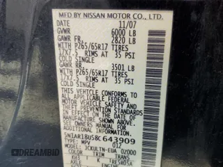 2008 Nissan Pathfinder S with VIN 5N1AR18U58C643909, listed as a Copart auction lot 47435565 with 210,390 mi miles and Salvage title. Bid and sale history available at DreamBid. Image 15.
