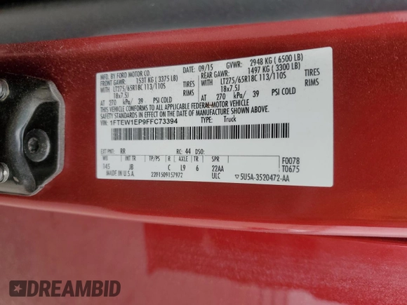 2015 Ford F-150 XLT z VIN 1FTEW1EP9FFC73394, wystawiony jako Copart lot #43363335 z przebiegiem 156 369 mil mil oraz Szkoda całkowita • Salvage title. Historia ofert i sprzedaży dostępna na DreamBid. Obrazek 12.