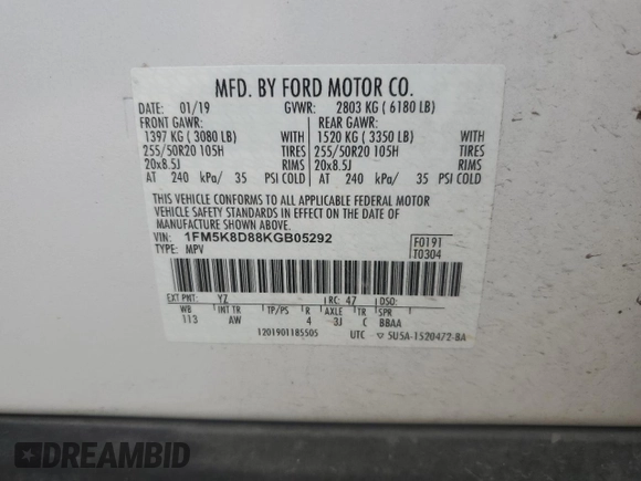 2019 Ford Explorer XLT with VIN 1FM5K8D88KGB05292, listed as a Copart auction lot 59758145 with 97,353 mi miles and Salvage title. Bid and sale history available at DreamBid. Image 13.