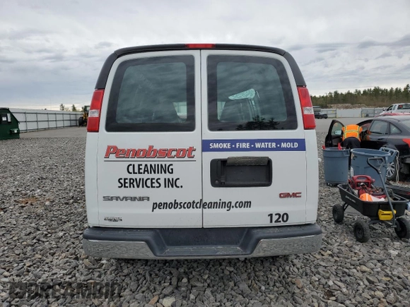 2019 GMC Savana Cargo Van with VIN 1GTW7AFPXK1319936, listed as a Copart auction lot 53840914 with 54,065 mi miles and Salvage Title. Bid and sale history available at carsss.com. Image 6.