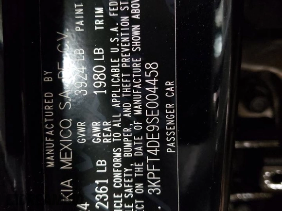 2025 Kia K4 LXS with VIN 3KPFT4DE9SE004458, listed as a Copart auction lot 46128975 with 405 mi miles and Salvage Title. Bid and sale history available at carsss.com. Image 14.