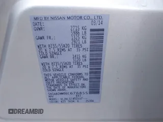 2014 Nissan Pathfinder Platinum with VIN 5N1AR2MM9EC676855, listed as a IAAI auction lot 41450200 with 142,322 mi miles and . Bid and sale history available at DreamBid. Image 9.