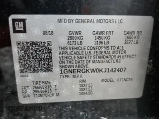 2019 Chevrolet Traverse LT Cloth z VIN 1GNERGKW0KJ142407, wystawiony jako Copart lot #42038515 z przebiegiem 130 871 mil mil oraz Nie do naprawy • Non repairable. Historia ofert i sprzedaży dostępna na DreamBid. Obrazek 13.