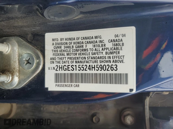 2004 Honda Civic LX with VIN 2HGES15524H590263, listed as a Copart auction lot 49978515 with 0 mi miles and Salvage Title. Bid and sale history available at carsss.com. Image 12.