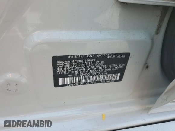 2016 Subaru Impreza Special Sports Premium with VIN JF1GPAS67GH305174, listed as a Copart auction lot 55268225 with 84,134 mi miles and Salvage title. Bid and sale history available at DreamBid. Image 13.