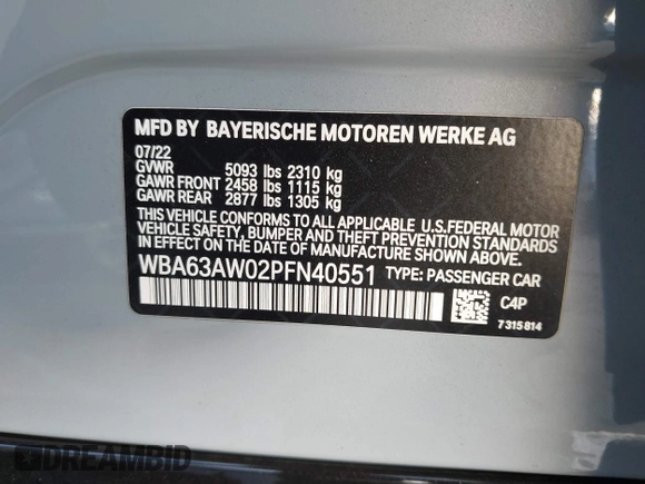 2023 BMW 4 Series M440i with VIN WBA63AW02PFN40551, listed as a IAAI auction lot 41230910 with 23,526 mi miles and . Bid and sale history available at DreamBid. Image 9.