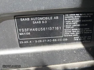 2006 Saab 9-3 Aero with VIN YS3FH46U561137161, listed as a IAAI auction lot 41973943 with 115,475 mi miles. Bid and sale history available at carsss.com. Image 9.