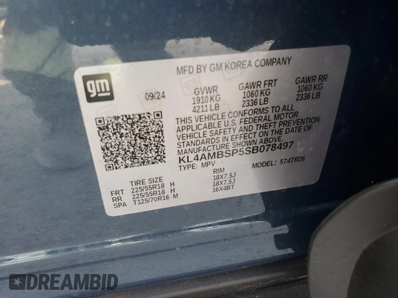 2025 Buick Encore GX Preferred with VIN KL4AMBSP5SB078497, listed as a Copart auction lot 52689855 with 2,918 mi miles and Salvage title. Bid and sale history available at DreamBid. Image 13.