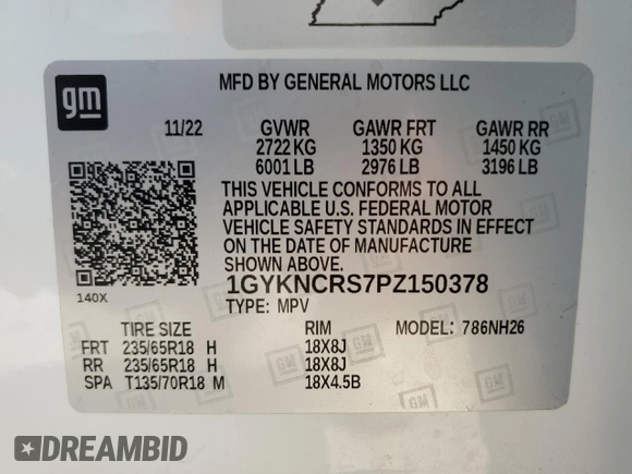 2023 Cadillac XT5 FWD Premium Luxury with VIN 1GYKNCRS7PZ150378, listed as a Copart auction lot 71792184 with 21,631 mi miles and Salvage Title. Bid and sale history available at carsss.com. Image 13.