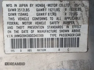 2013 Honda Fit with VIN JHMGE8H38DC048569, listed as a IAAI auction lot 41898777 with 130,461 mi miles. Bid and sale history available at carsss.com. Image 9.