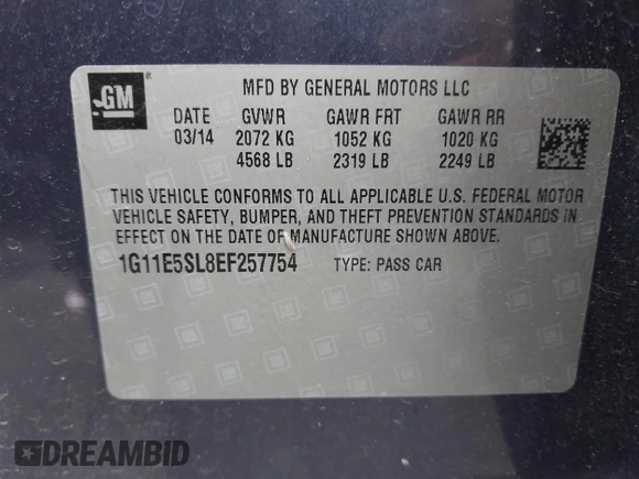 2014 Chevrolet Malibu LT with VIN 1G11E5SL8EF257754, listed as a IAAI auction lot 41208509 with 100,877 mi miles and . Bid and sale history available at DreamBid. Image 9.