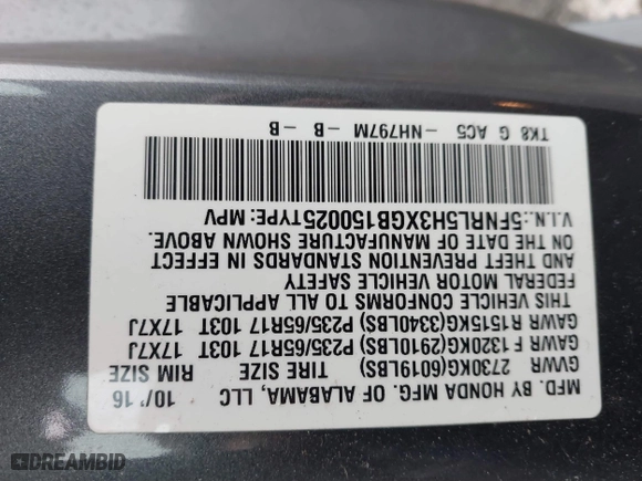 2016 Honda Odyssey SE with VIN 5FNRL5H3XGB150025, listed as a IAAI auction lot 41857704 with 69,515 mi miles. Bid and sale history available at carsss.com. Image 9.