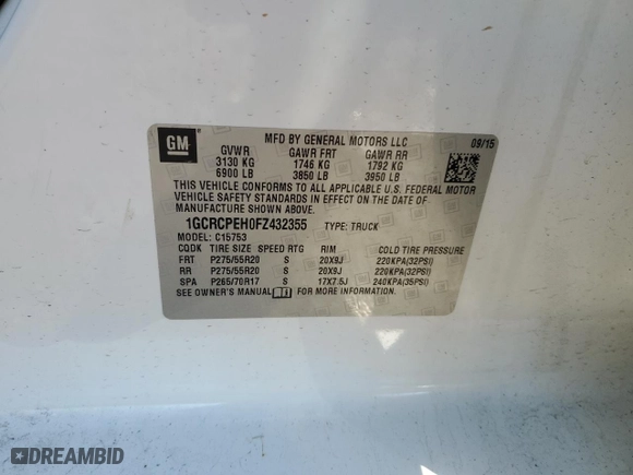 2015 Chevrolet Silverado 1500 Work Truck with VIN 1GCRCPEH0FZ432355, listed as a Copart auction lot 49904655 with 92,137 mi miles and Salvage Title. Bid and sale history available at carsss.com. Image 13.