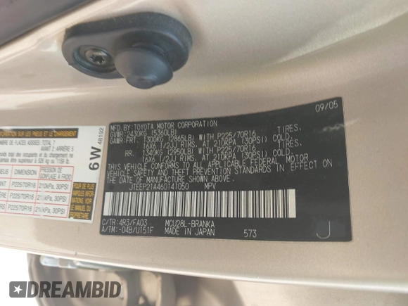 2006 Toyota Highlander w/3rd Row z VIN JTEEP21A460141050, wystawiony jako IAAI lot #42043515 z przebiegiem 184 126 mil mil oraz . Historia ofert i sprzedaży dostępna na DreamBid. Obrazek 9.
