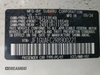 2024 Subaru Impreza Sport with VIN JF1GUAFC2R8900221, listed as a Copart auction lot 44641225 with 0 mi miles and Salvage Title. Bid and sale history available at carsss.com. Image 12.