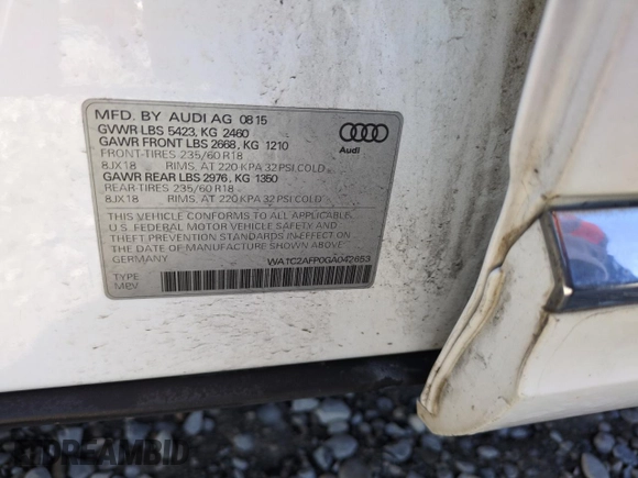 2016 Audi Q5 Premium z VIN WA1C2AFP0GA042653, wystawiony jako Copart lot #54629185 z przebiegiem 104 143 mil mil oraz Szkoda całkowita • Salvage title. Historia ofert i sprzedaży dostępna na DreamBid. Obrazek 12.