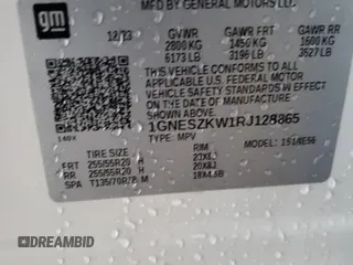 2024 Chevrolet Traverse с VIN 1GNESZKW1RJ128865, выставлен на аукционе Copart как лот 83579714 с пробегом 10 943 миль миль и Списание • Salvage title. История ставок и продаж доступна на DreamBid. Изображение 14.