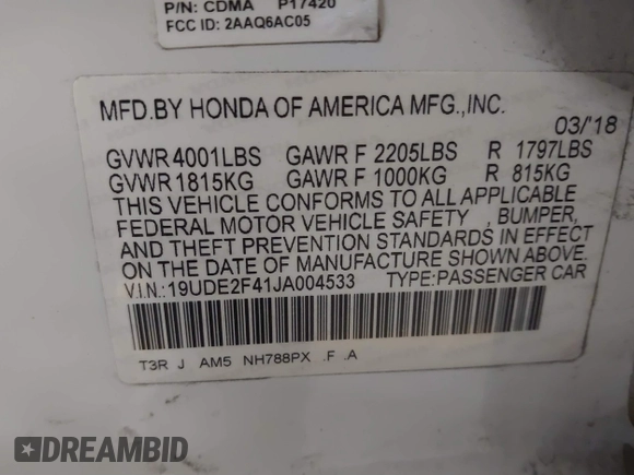 2018 Acura ILX Special Edition with VIN 19UDE2F41JA004533, listed as a IAAI auction lot 41710598 with 87,020 mi miles. Bid and sale history available at carsss.com. Image 9.
