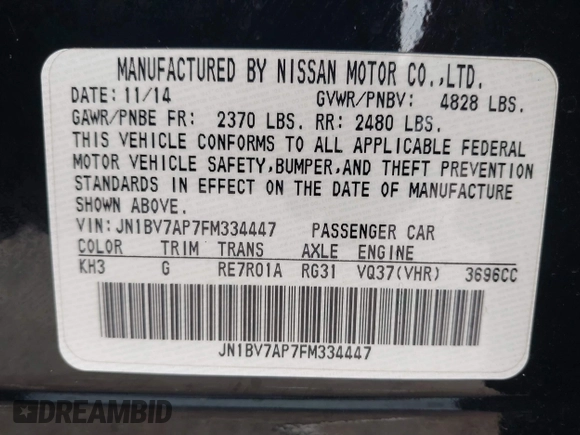 2015 Infiniti Q50 Sport z VIN JN1BV7AP7FM334447, wystawiony jako IAAI lot #42595908 z przebiegiem 168 214 mil mil oraz . Historia ofert i sprzedaży dostępna na DreamBid. Obrazek 9.
