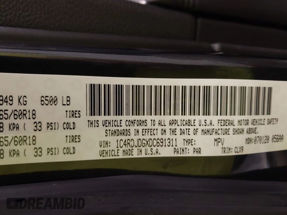 2013 Dodge Durango Crew with VIN 1C4RDJDGXDC691311, listed as a IAAI auction lot 41642267 with 167,098 mi miles and . Bid and sale history available at DreamBid. Image 9.