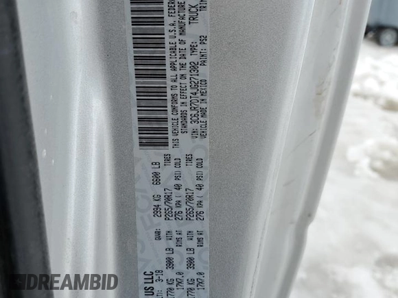 2018 Ram 1500 Tradesman with VIN 3C6JR7DT4JG271302, listed as a Copart auction lot 44548895 with 141,470 mi miles and Salvage title. Bid and sale history available at DreamBid. Image 12.