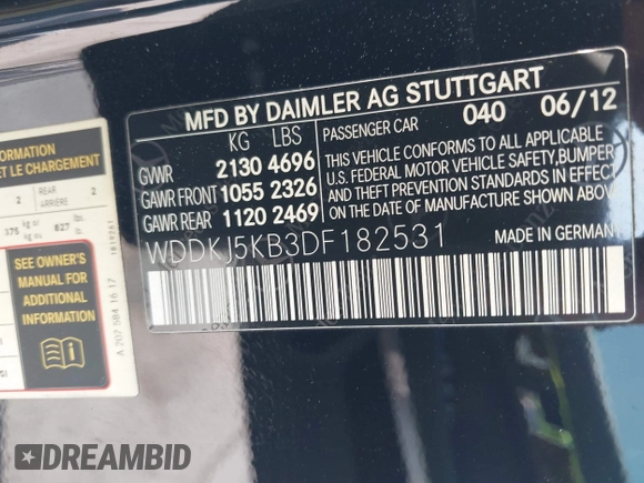 2013 Mercedes-Benz E 350 with VIN WDDKJ5KB3DF182531, listed as a IAAI auction lot 42460117 with 142,527 mi miles and . Bid and sale history available at DreamBid. Image 9.