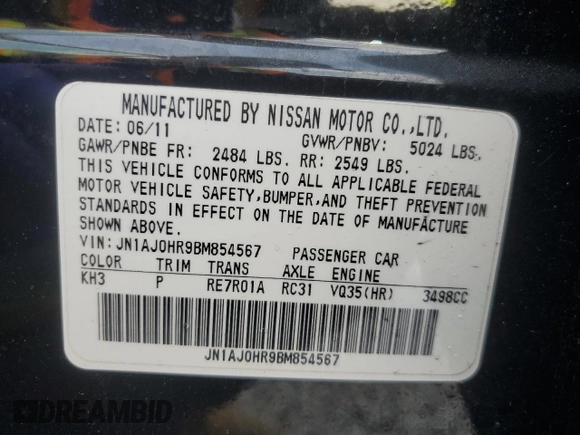2011 Infiniti EX Journey with VIN JN1AJ0HR9BM854567, listed as a Copart auction lot 55018855 with 129,039 mi miles and Salvage title. Bid and sale history available at DreamBid. Image 13.