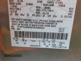 2007 Ford Escape Hybrid with VIN 1FMYU49H27KA45023, listed as a Copart auction lot 43635635 with 174,282 mi miles and Salvage Title. Bid and sale history available at carsss.com. Image 13.