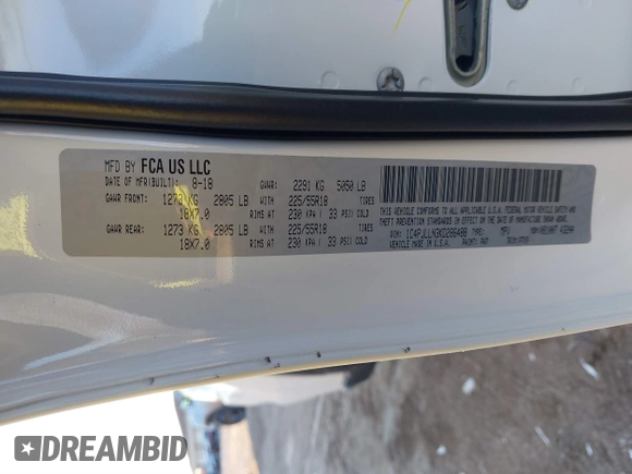 2019 Jeep Cherokee Latitude Plus with VIN 1C4PJLLN3KD286488, listed as a IAAI auction lot 41442153 with 100,386 mi miles and . Bid and sale history available at DreamBid. Image 9.