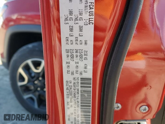 2019 Jeep Compass Trailhawk с VIN 3C4NJDDB3KT704480, выставлен на аукционе Copart как лот 48358155 с пробегом Не указан миль и Списание • Salvage title. История ставок и продаж доступна на DreamBid. Изображение 16.