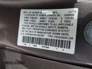 2015 Honda Civic LX with VIN 2HGFB2F54FH521831, listed as a IAAI auction lot 41378803 with 46,226 mi miles and . Bid and sale history available at DreamBid. Image 9.