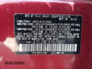 2015 Subaru Forester 2.0XT Touring with VIN JF2SJGWC9FH579887, listed as a IAAI auction lot 41999214 with 147,882 mi miles. Bid and sale history available at carsss.com. Image 9.