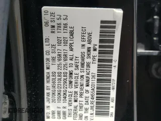 2010 Honda CR-V EX z VIN JHLRE4H55AC011367, wystawiony jako Copart lot #57492025 z przebiegiem 150 469 mil mil oraz Szkoda całkowita • Salvage title. Historia ofert i sprzedaży dostępna na DreamBid. Obrazek 14.