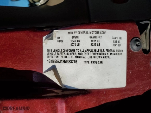 2002 Chevrolet Malibu LS with VIN 1G1NE52J12M683776, listed as a Copart auction lot 50558035 with 194,067 mi miles and Salvage Title. Bid and sale history available at carsss.com. Image 14.