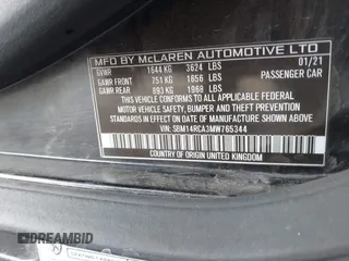 2021 McLaren 765LT z VIN SBM14RCA3MW765344, wystawiony jako IAAI lot #40934179 z przebiegiem 10 900 mil mil oraz . Historia ofert i sprzedaży dostępna na DreamBid. Obrazek 9.