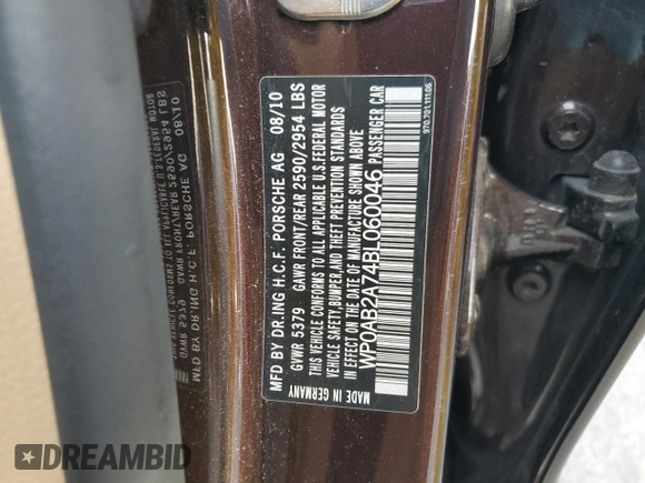 2011 Porsche Panamera S с VIN WP0AB2A74BL060046, выставлен на аукционе Copart как лот 45316635 с пробегом Не указан миль и Списание • Salvage title. История ставок и продаж доступна на DreamBid. Изображение 12.