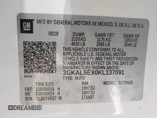 2019 GMC Terrain Denali with VIN 3GKALSEX0KL137091, listed as a IAAI auction lot 40136558 with 62,788 mi miles. Bid and sale history available at carsss.com. Image 9.