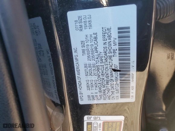 2019 Acura RDX w/Technology Pkg with VIN 5J8TC2H55KL008307, listed as a Copart auction lot 42444545 with 50,366 mi miles and Salvage Title. Bid and sale history available at carsss.com. Image 12.