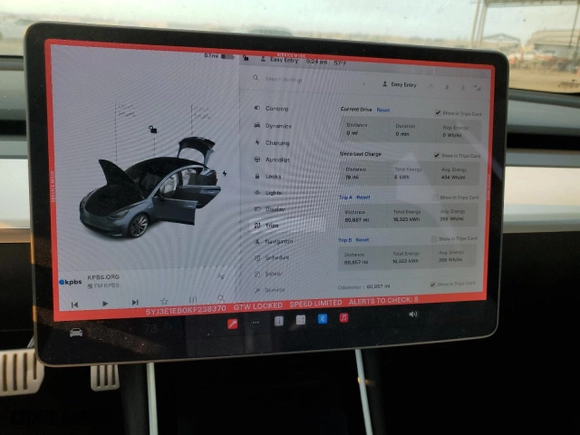 2019 Tesla Model 3 Long Range with VIN 5YJ3E1EB0KF238370, listed as a Copart auction lot 42452465 with 60,857 mi miles and Salvage Title. Bid and sale history available at carsss.com. Image 9.