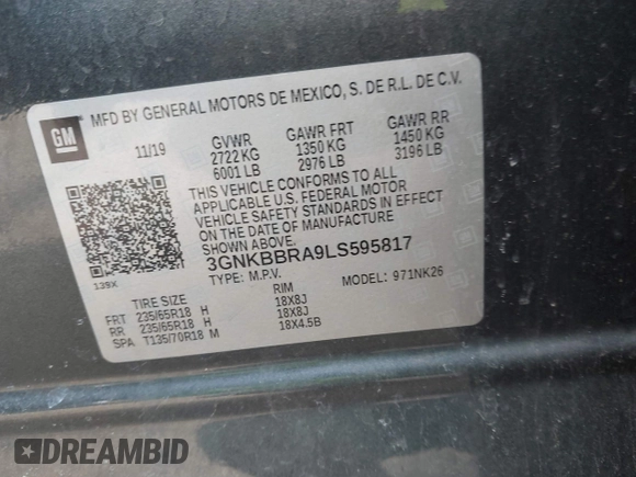 2020 Chevrolet Blazer LT z VIN 3GNKBBRA9LS595817, wystawiony jako IAAI lot #41833151 z przebiegiem 104 486 mil mil oraz . Historia ofert i sprzedaży dostępna na DreamBid. Obrazek 9.