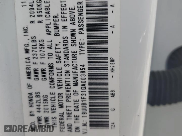 2016 Acura TLX with VIN 19UUB1F31GA003854, listed as a Copart auction lot 56863175 with 82,244 mi miles and Salvage title. Bid and sale history available at DreamBid. Image 12.
