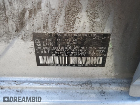 2017 Subaru Impreza Premium z VIN 4S3GKAB60H3613777, wystawiony jako Copart lot #57278615 z przebiegiem 51 747 mil mil oraz Szkoda całkowita • Salvage title. Historia ofert i sprzedaży dostępna na DreamBid. Obrazek 14.