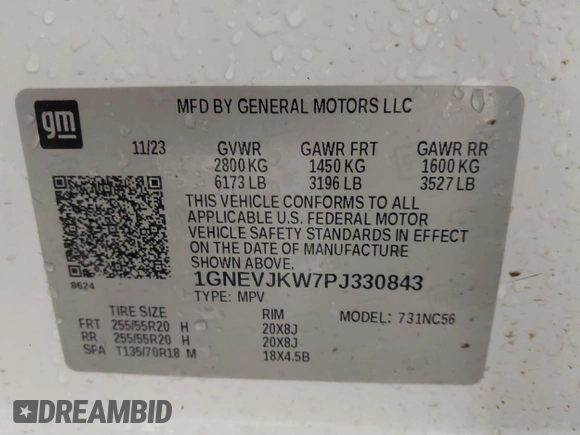 2023 Chevrolet Traverse RS with VIN 1GNEVJKW7PJ330843, listed as a IAAI auction lot 41583813 with 16,683 mi miles and . Bid and sale history available at DreamBid. Image 9.