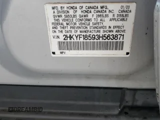 2003 Honda Pilot EX z VIN 2HKYF18593H563871, wystawiony jako Copart lot #55968445 z przebiegiem 213 637 mil mil oraz Szkoda całkowita • Salvage title. Historia ofert i sprzedaży dostępna na DreamBid. Obrazek 12.