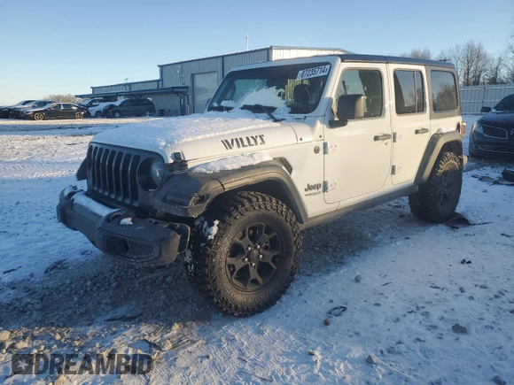 2021 Jeep Wrangler Unlimited Willys with VIN 1C4HJXDN9MW831580, listed as a Copart auction lot 87235714 with 42,442 mi miles and Non Repairable. Bid and sale history available at DreamBid. Image 1.