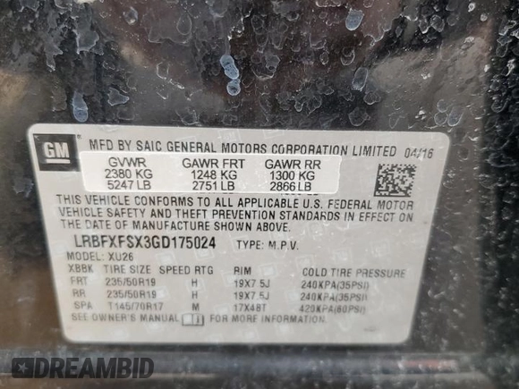 2016 Buick Envision Premium II with VIN LRBFXFSX3GD175024, listed as a Copart auction lot 49980565 with 74,982 mi miles and Salvage Title. Bid and sale history available at carsss.com. Image 13.