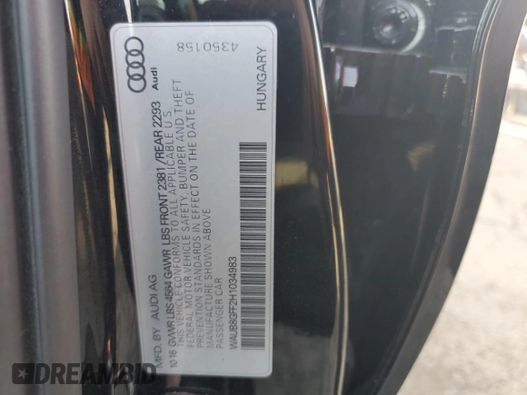 2017 Audi A3 Sedan Premium with VIN WAUB8GFF2H1034983, listed as a Copart auction lot 77536133 with 101,060 mi miles. Bid and sale history available at carsss.com. Image 12.