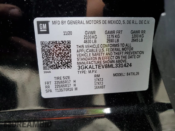 2021 GMC Terrain SLE with VIN 3GKALTEV8ML331424, listed as a Copart auction lot 61716814 with 8,814 mi miles and Salvage Title. Bid and sale history available at carsss.com. Image 15.