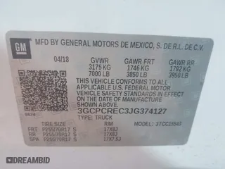 2018 Chevrolet Silverado 1500 LT with VIN 3GCPCREC3JG374127, listed as a IAAI auction lot 41635323 with 85,435 mi miles. Bid and sale history available at carsss.com. Image 9.