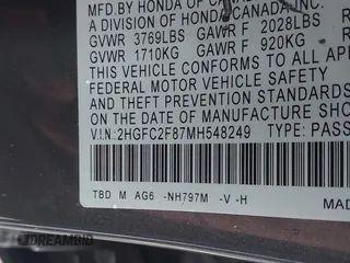2021 Honda Civic Sedan Sport with VIN 2HGFC2F87MH548249, listed as a IAAI auction lot 41471400 with 79,553 mi miles. Bid and sale history available at carsss.com. Image 9.